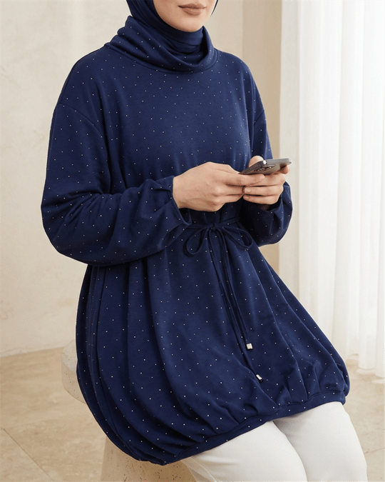 Eteği Lastikli Beli Bağcıklı Yarım Boğazlı Oysho Sweat -Laci