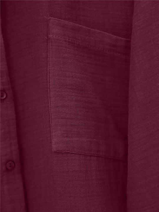 Eteği Oval Kesim Müslin Gömlek -Bordo