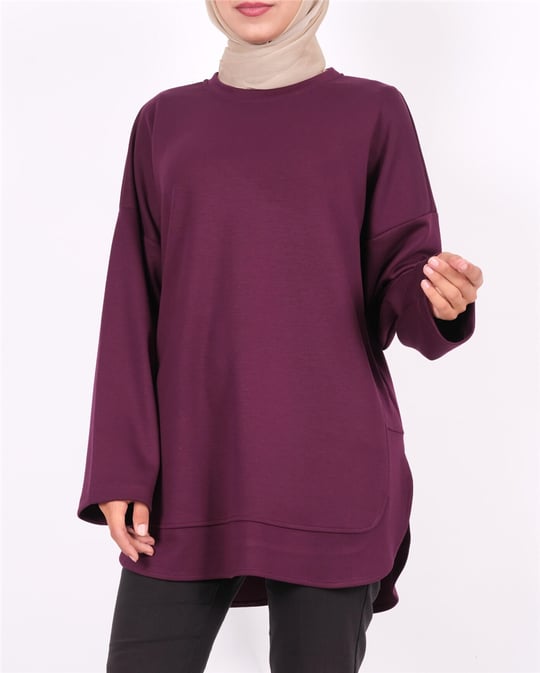 Eteği Oval Kesim Yırtmaçlı Oysho Sweat -Mürdüm