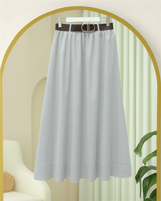 Etek Ucu Dikiş Detaylı Beli Lastikli Astarlı İthal Soft Gabardin Etek -Taş