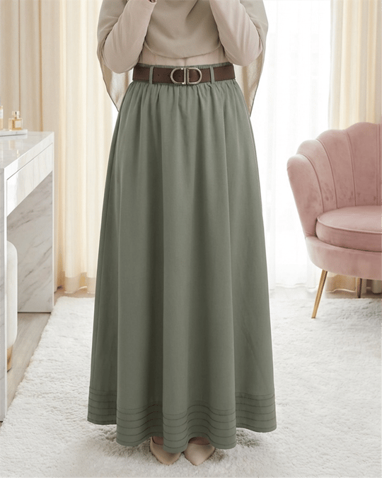 Etek Ucu Dikiş Detaylı Beli Lastikli Astarlı İthal Soft Gabardin Etek -Çağla Y.