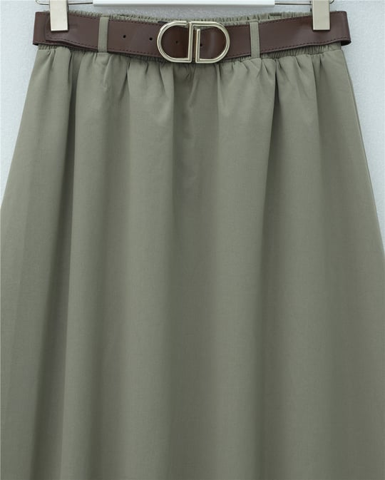 Etek Ucu Dikiş Detaylı Beli Lastikli Astarlı İthal Soft Gabardin Etek -Çağla Y.