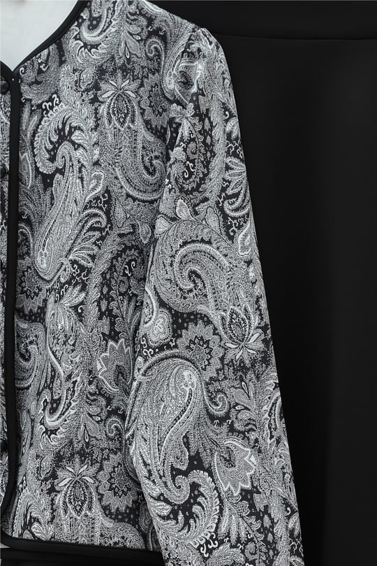 Etnik Desenli Top Düğmeli Scuba Takım -Siyah
