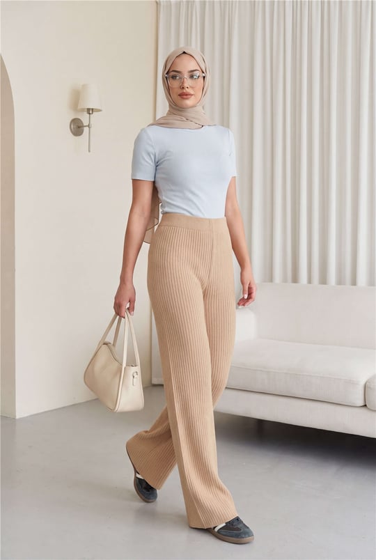 Fitilli Triko Pantolon -Vizon