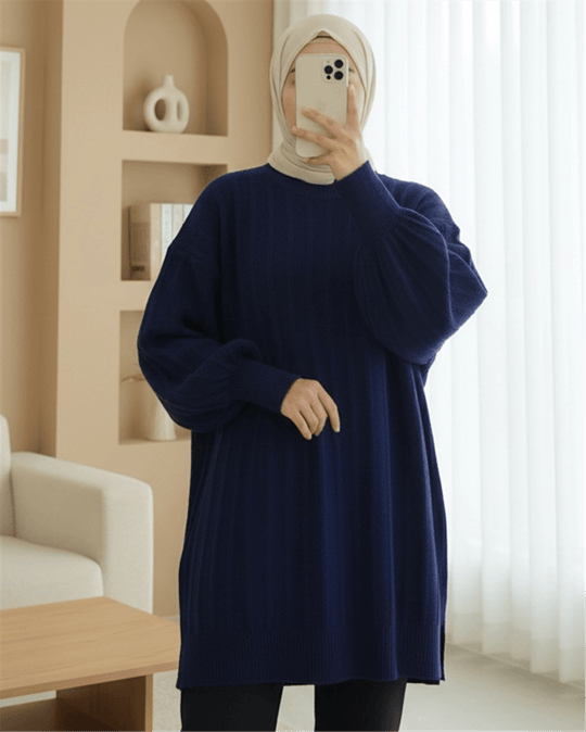 Fitilli Yırtmaçlı Yumoş Triko Tunik -Laci