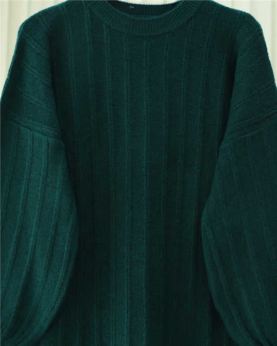 Fitilli Yırtmaçlı Yumoş Triko Tunik -Zümrüt
