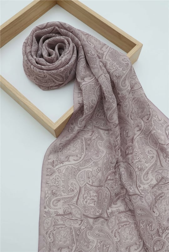 Geleneksel Floral Desenli Coton Şal -Açık Lila-Şal-201-10123-R53