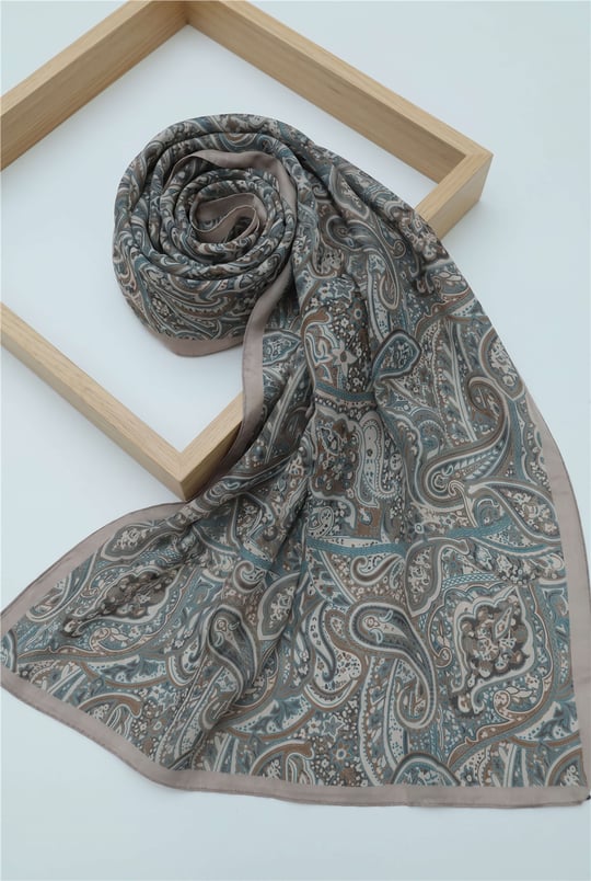 Geleneksel Floral Desenli Coton Şal -Açık Vizon-Şal-201-10123-R51
