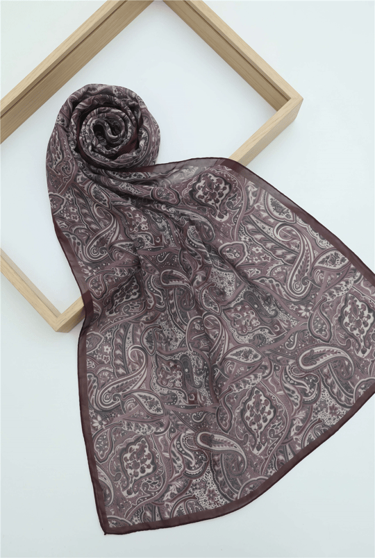 Geleneksel Floral Desenli Coton Şal -Mürdüm-Şal-201-10123-R09