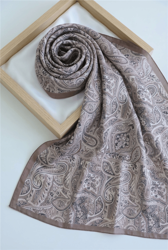 Geleneksel Floral Desenli Coton Şal -Vizon