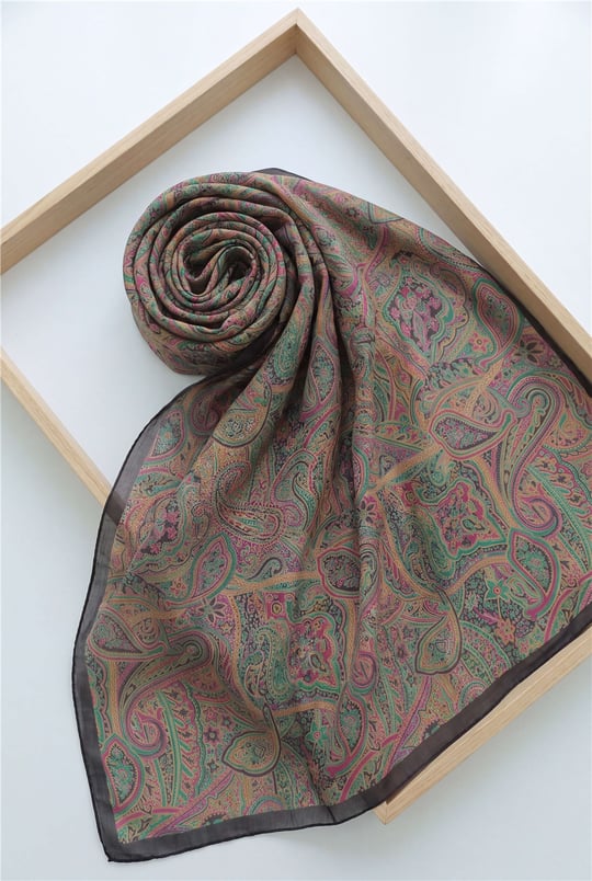 Geleneksel Floral Desenli Coton Şal -Yeşil-Şal-201-10123-R35