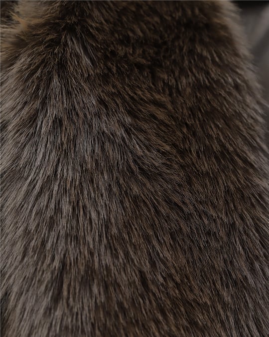 Womens Inner Lined Fur-Trimmed Coat -Coffee Brown - Brown