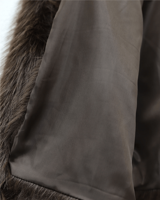 Womens Inner Lined Fur-Trimmed Coat -Coffee Brown - Brown