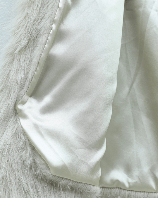 Womens Inner Lined Fur-Trimmed Coat - Cream