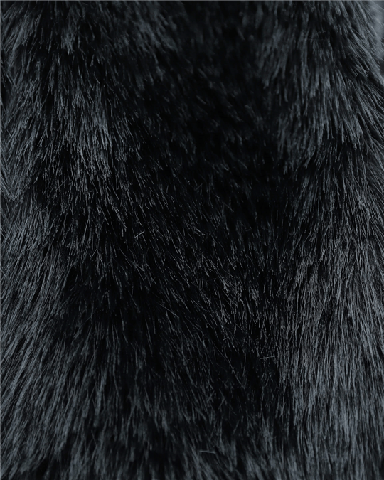 Womens Inner Lined Fur-Trimmed Coat - Black