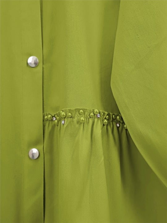 İnci Detaylı Çıtçıtlı Gabardin Takım -F.Yeşili