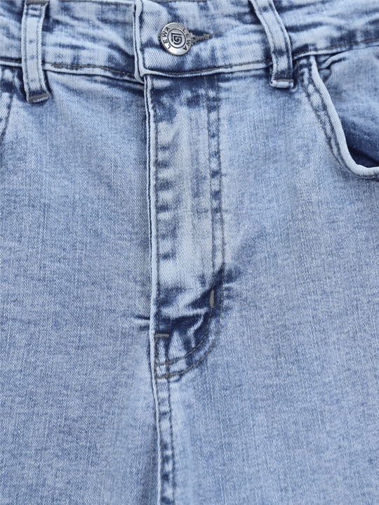 İspanyol Paça Yüksek Bel Kot Pantolon   -Buz Mavi