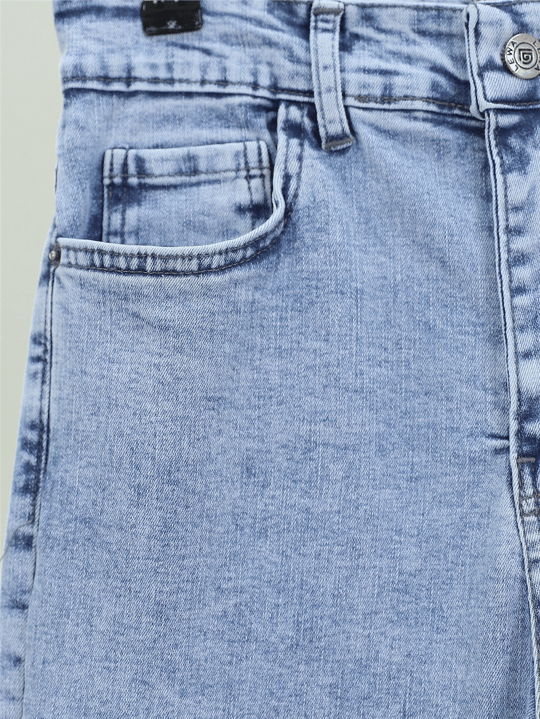 İspanyol Paça Yüksek Bel Kot Pantolon   -Buz Mavi