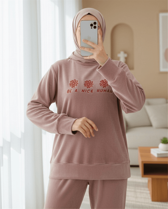 Kabartma Yazılı Fransız Kadife Pijama Takımı -G.Kurusu