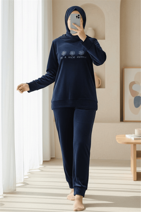 Kabartma Yazılı Fransız Kadife Pijama Takımı -Laci
