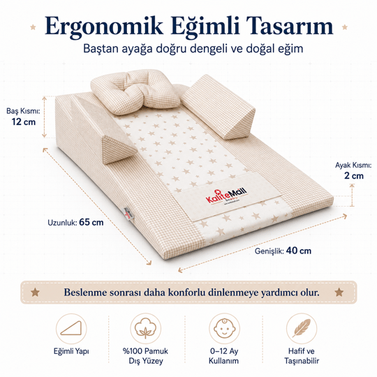 KaliteMall Yıldızlı Rüyalar Bebek Reflü Yatağı  - Ekru Yıldızlı