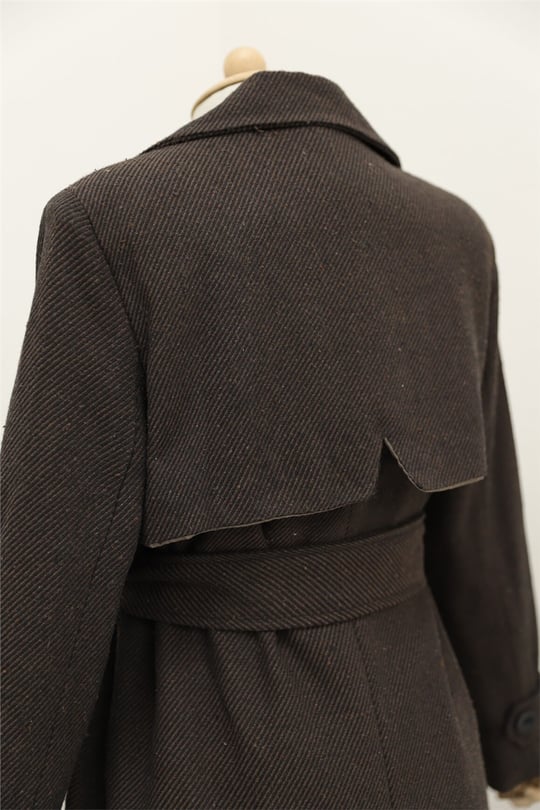 Kemerli Astarlı Bolero Detaylı Kaban -Kahve