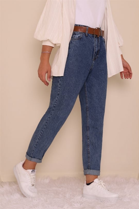 Kemerli Kot Pantolon -K. Mavi