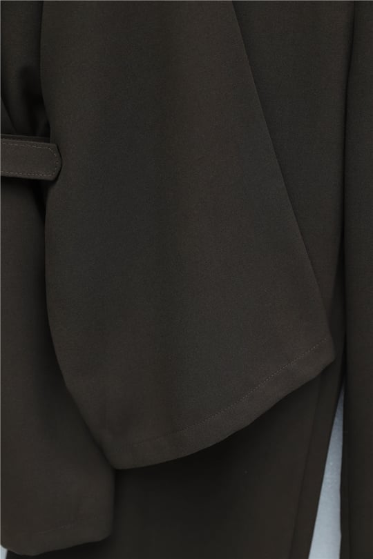 Kemerli Pantolonlu Kimono Takım   -Kahve