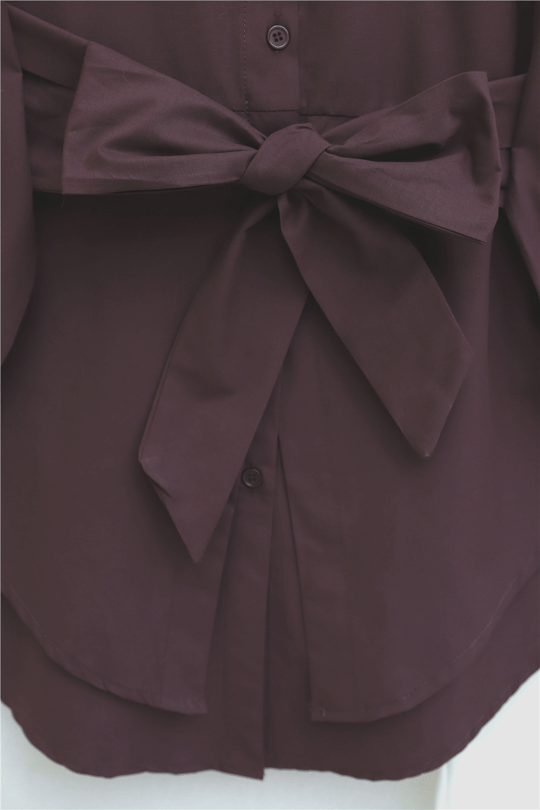 Kendinden Kuşaklı Poplin Tunik -Mürdüm