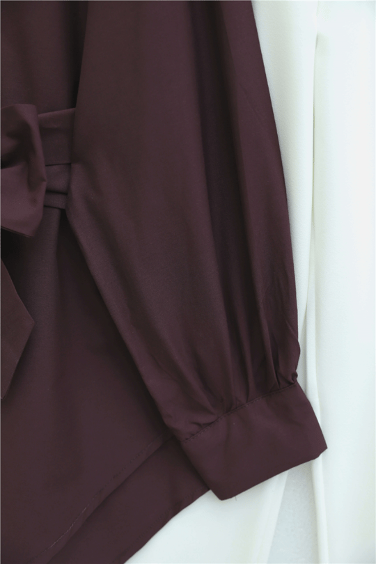 Kendinden Kuşaklı Poplin Tunik -Mürdüm