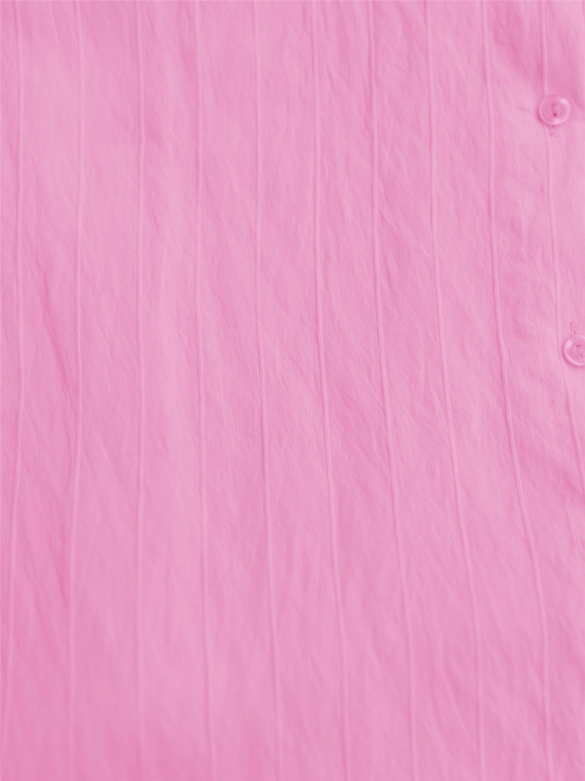 Klasik Yaka Boydan Düğmeli Oval Kesim Gömlek -Pembe
