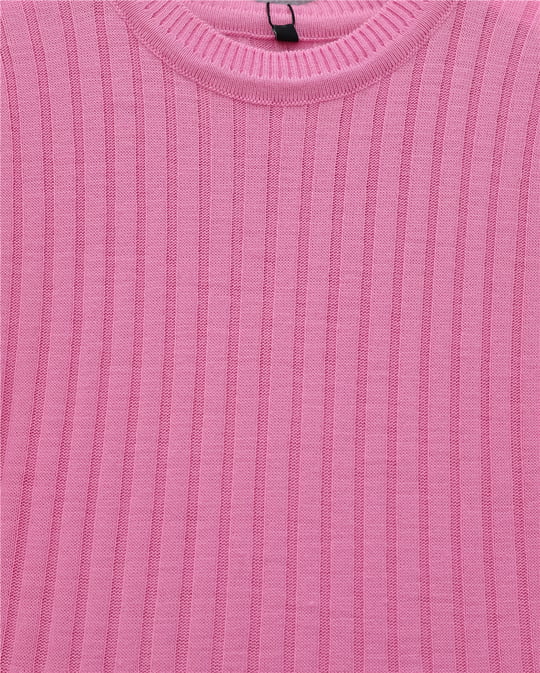 Kolları Düğmeli Eteği Fırfırlı Triko Elbise -Pembe