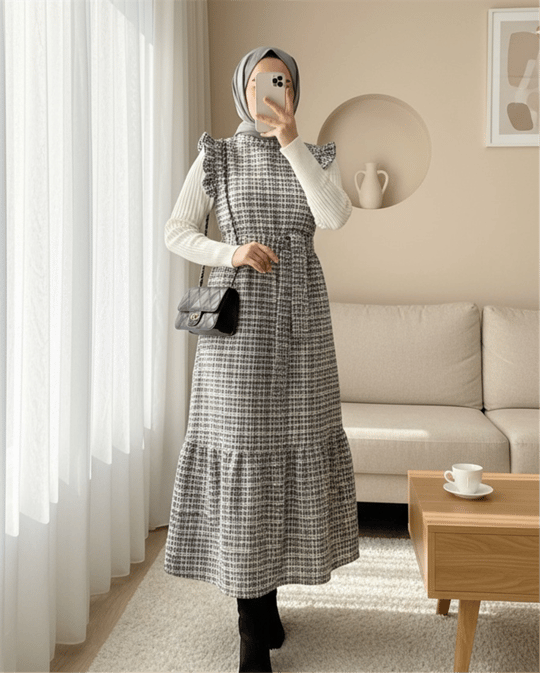Kolları Fırfırlı Kemerli Tuvit Jile   -Krem
