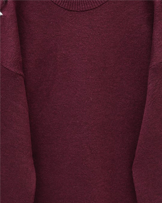 Kolları İpli Çizgili Yumoş Triko Tunik -Bordo