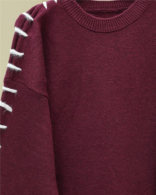 Kolları İpli Çizgili Yumoş Triko Tunik -Bordo