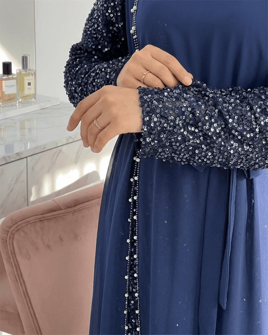 Kolları Pul Payet Kemerli Şifon Abiye  -Laci