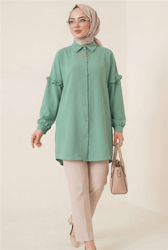 Kolları Taşlı Fırfırlı salaş Ayrobin Tunik  -Çağla Y.-Ayrobin Tunik-186-643-R70
