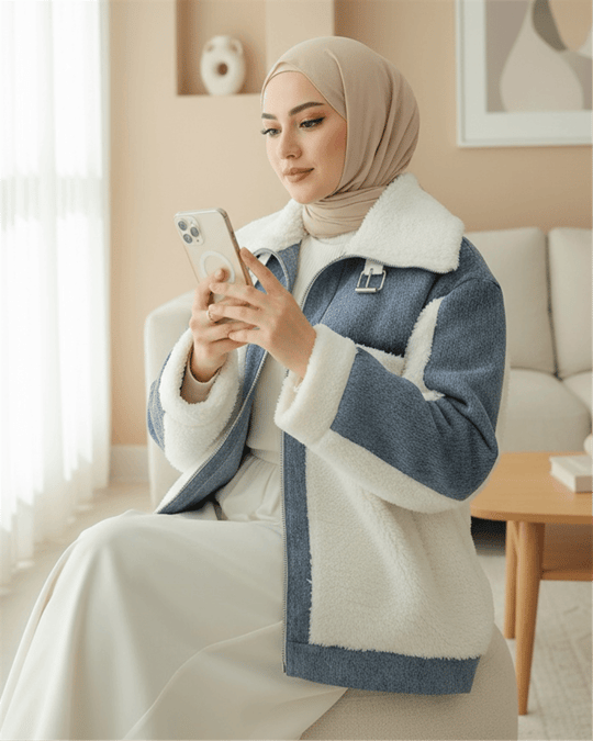 Kot Detaylı Astarlı Cepli Peluş Mont -Beyaz