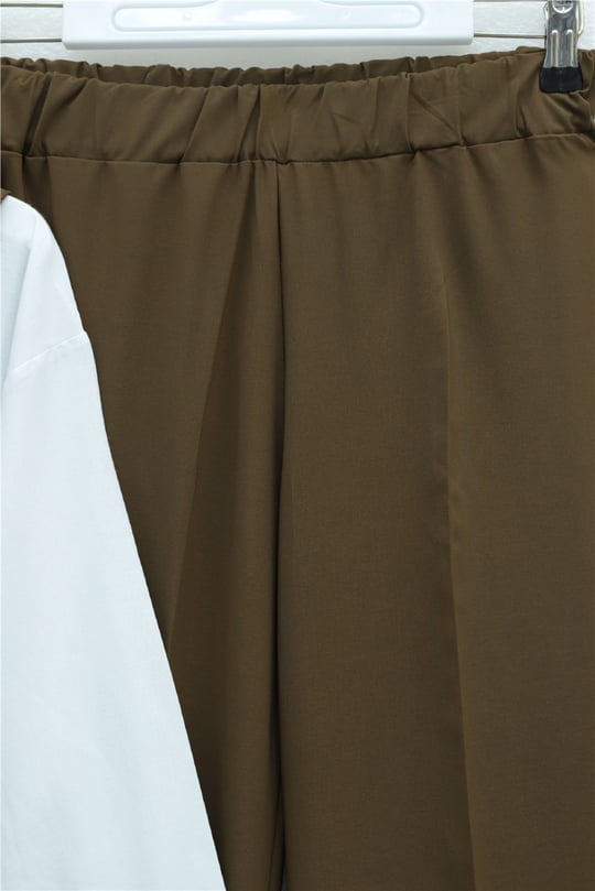 Kruvaze Yaka Beli Lastikli Yelek Pantolon Modal Takım -Kahve