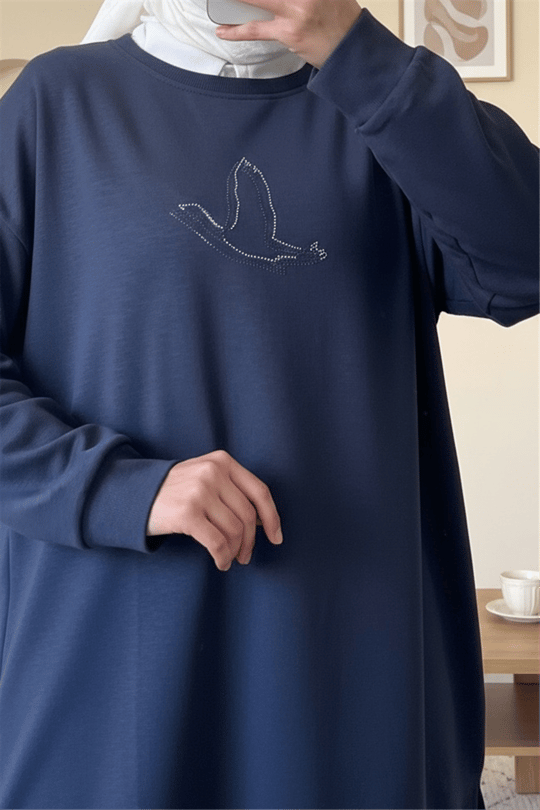 Kuş Desenli Taşlı Oysho Tunik   -Laci