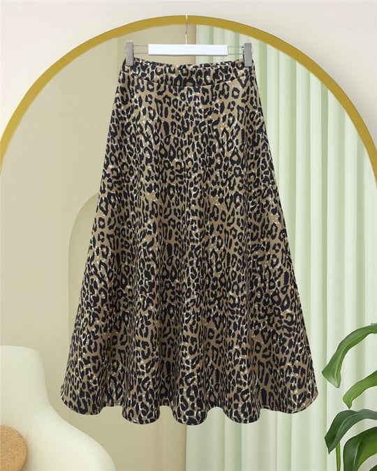 Leopar Desenli Scuba Etek -Vizon