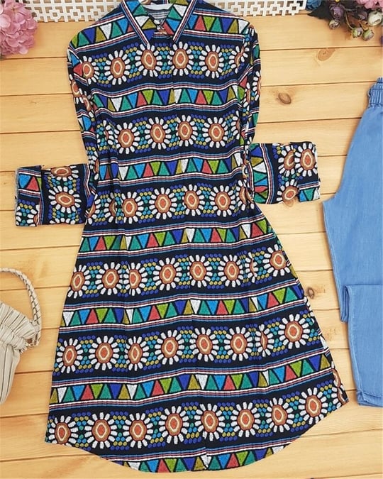 Nakış Desenli Tunik -Siyah