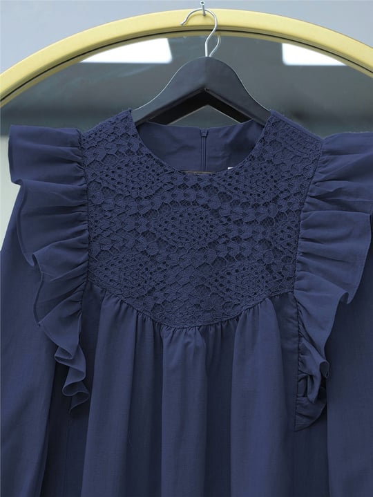 Omuz Fırfırlı Robası Dantel İşlemeli Poplin Tunik   -Laci