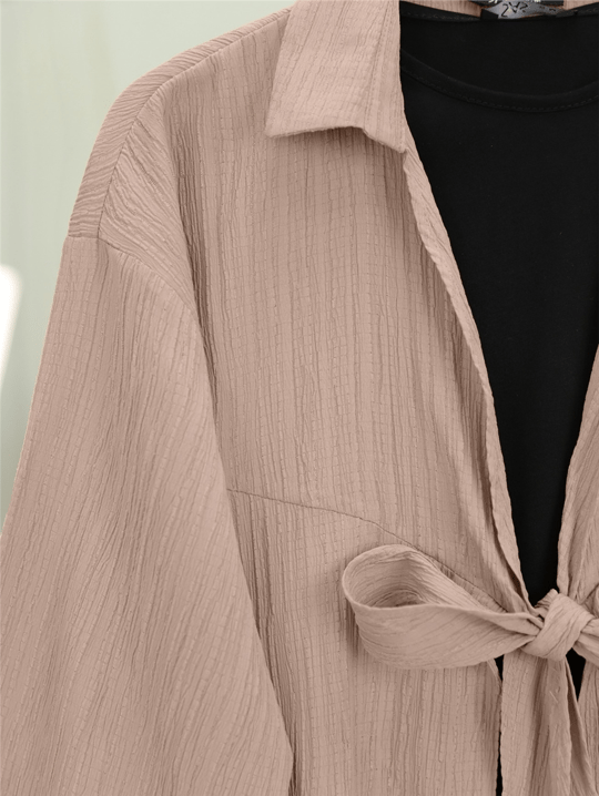 Önden Bağlamalı Krınkıl Kimono -Somon