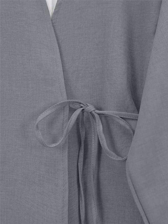 Önden Bağlamalı Pantolonlu Kimono Takım     -Koyu Gri