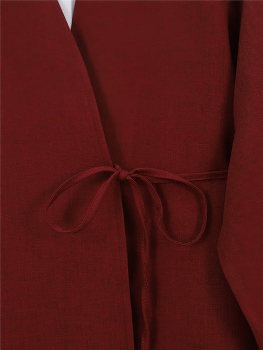 Önden Bağlamalı Pantolonlu Kimono Takım   -Bordo