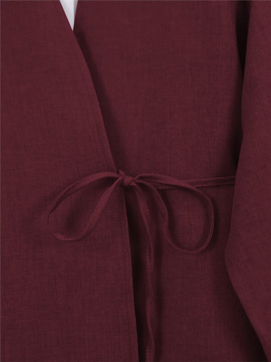 Önden Bağlamalı Pantolonlu Kimono Takım   -Bordo