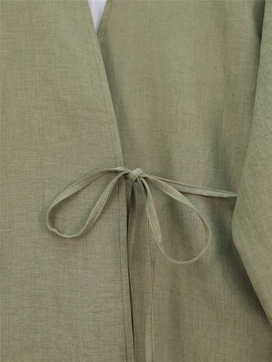Önden Bağlamalı Pantolonlu Kimono Takım   -Haki