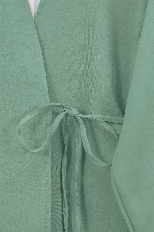 Önden Bağlamalı Pantolonlu Kimono Takım       -Su Yeşili