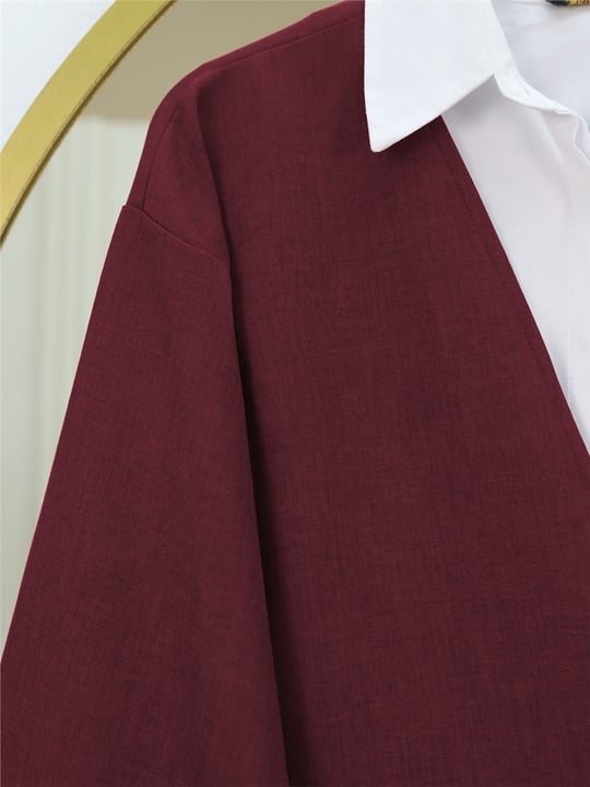 Önden Bağlamalı Pantolonlu Kimono Takım   -Bordo